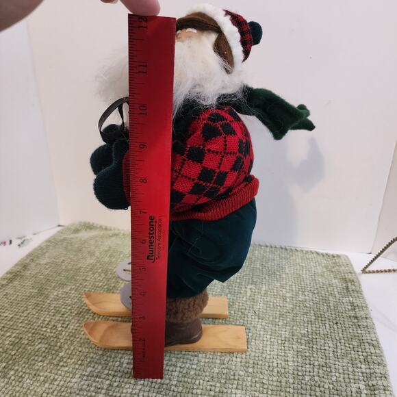 Vintage Skiing Santa Claus Figure Red Sweater Wood Skis 12" Christmas Decor - Picture 7 of 8